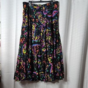 New Directions Black Maxi Skirt with Vibrant Abstract Print